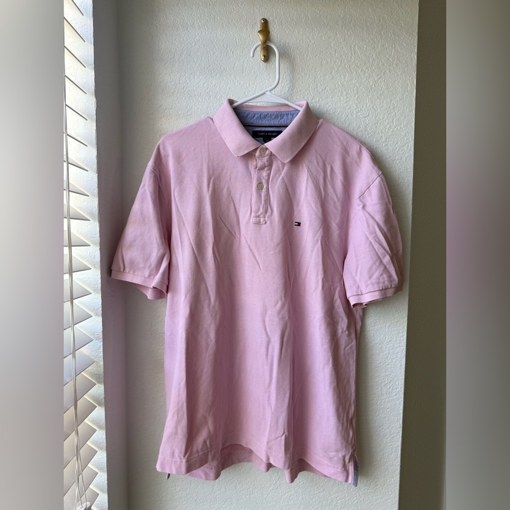 **FINAL PRICE** TOMMY HILFIGER MENS LIGHT PINK POLO SHIRT SIZE LARGE GUC